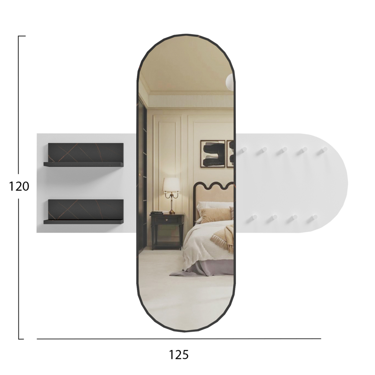 ENTRANCE FURNITURE WITH MIRROR CHERYL ΗΜ9049.11 MELAMINE WHITE-BLACK MARBLE 125x40x120Hcm. [2]