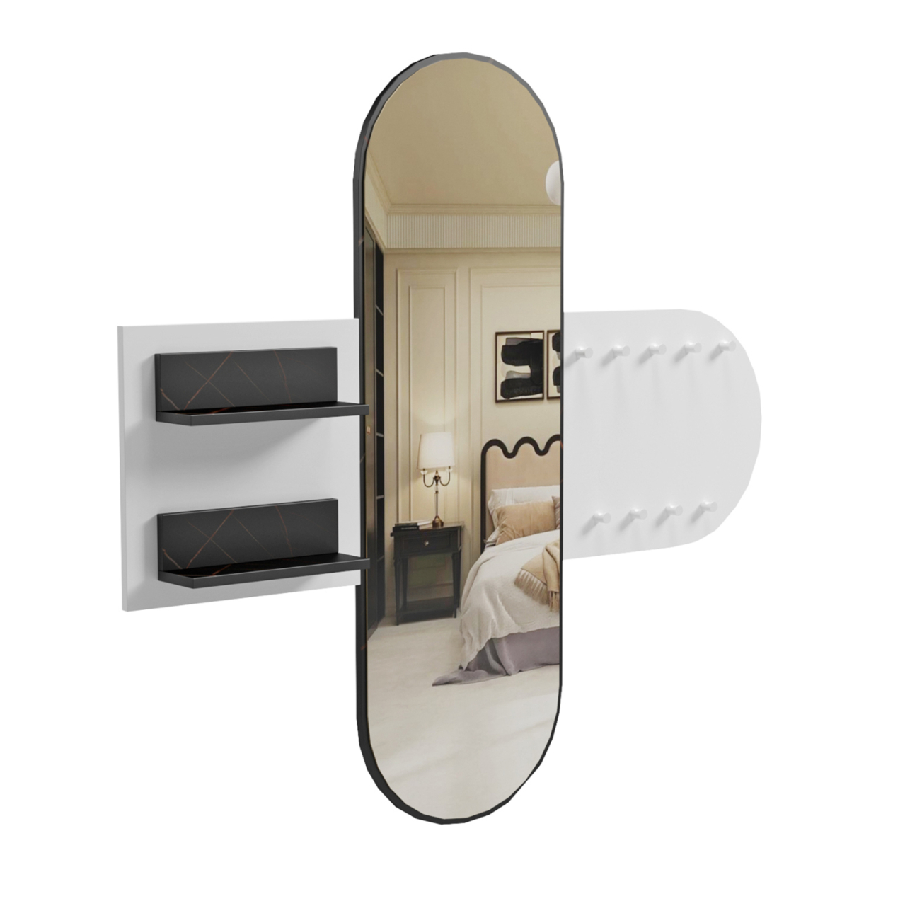 ENTRANCE FURNITURE WITH MIRROR CHERYL ΗΜ9049.11 MELAMINE WHITE-BLACK MARBLE 125x40x120Hcm. [4]