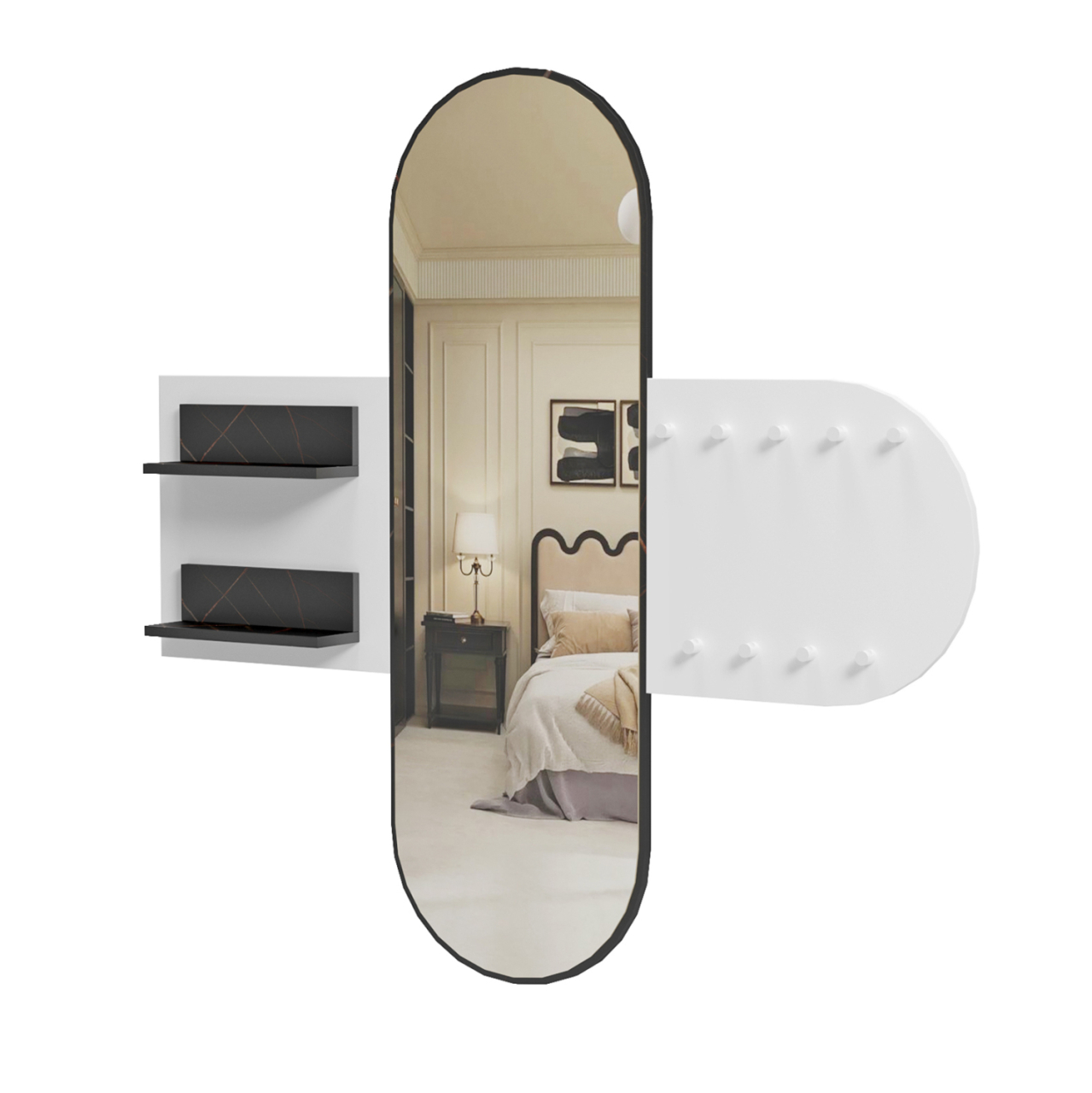 ENTRANCE FURNITURE WITH MIRROR CHERYL ΗΜ9049.11 MELAMINE WHITE-BLACK MARBLE 125x40x120Hcm. [3]