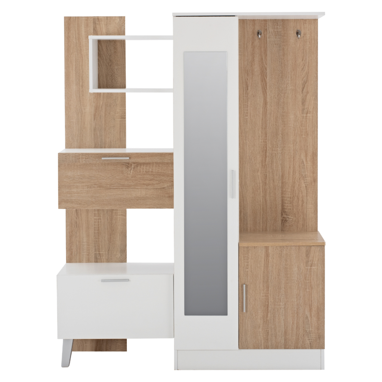 ENTRANCE FURNITURE WITH SHELVES AND MIRROR HM2265 WHITE-SONAMA 125,5x37,5x166,5cm [4]