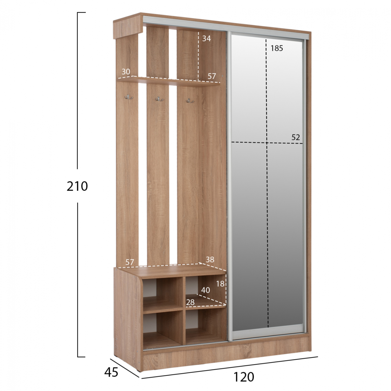 ENTRANCE FURNITURE WITH SLIDING WARDROBE AND MIRROR SONAMA HM2424 120X45X210Yec. [2]