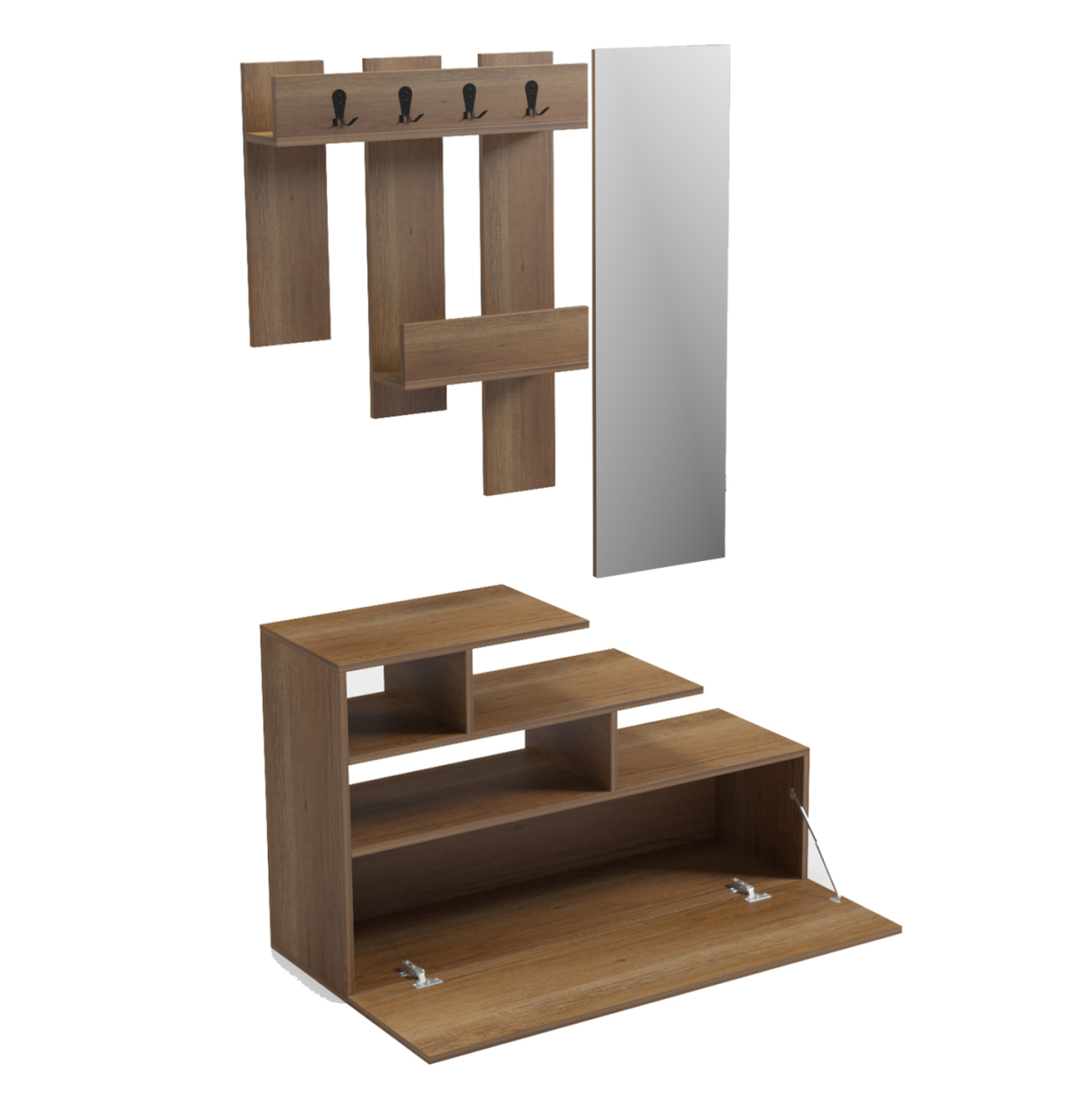 ENTRANCE FURNITURE WITH WALL MIRROR MEZZO HM18380.01 MELAMINE IN NATURAL 100x30x61Hcm [6]
