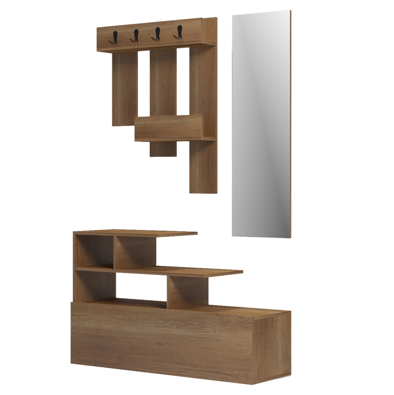 ENTRANCE FURNITURE WITH WALL MIRROR MEZZO HM18380.01 MELAMINE IN NATURAL 100x30x61Hcm [5]