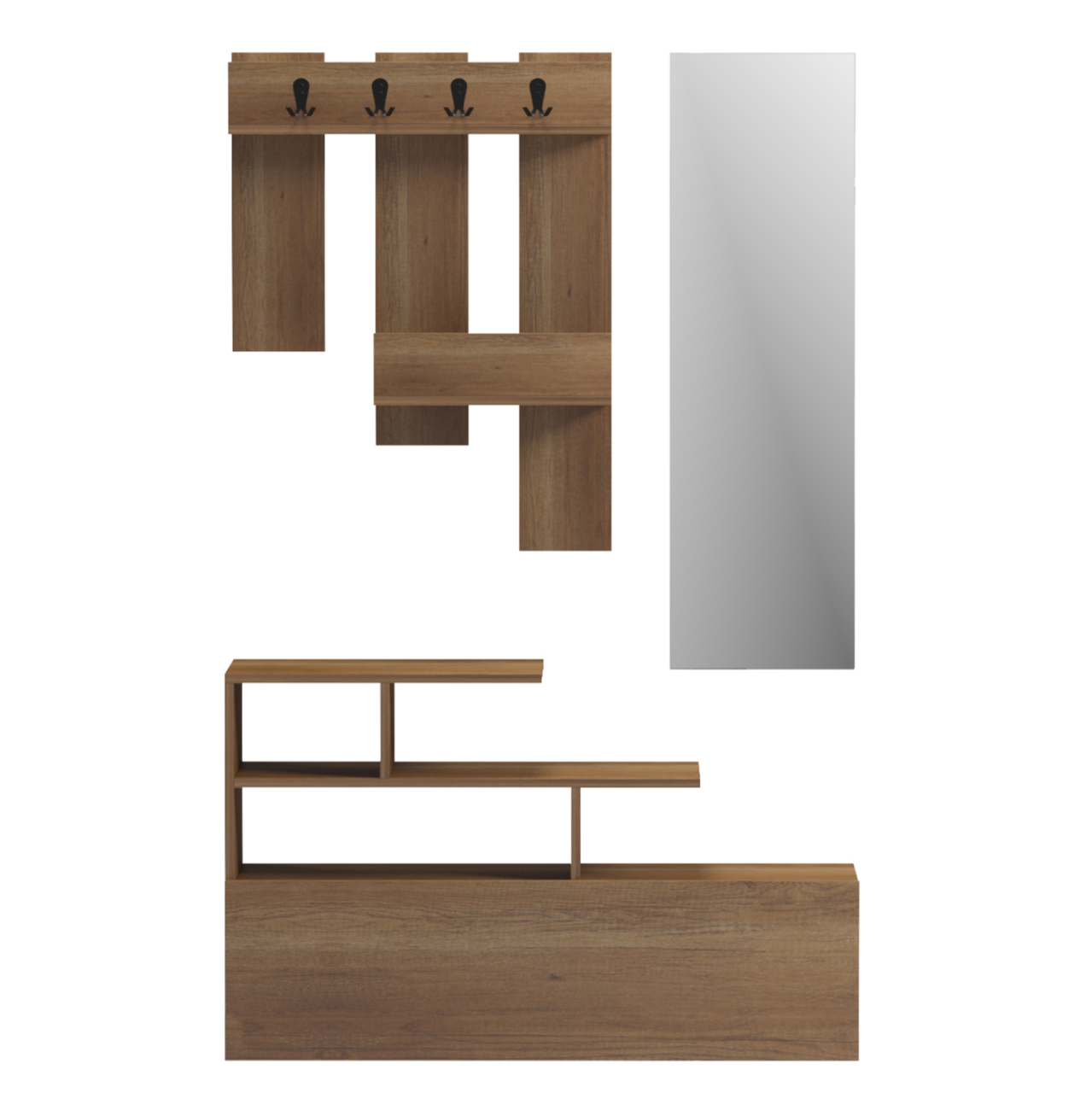 ENTRANCE FURNITURE WITH WALL MIRROR MEZZO HM18380.01 MELAMINE IN NATURAL 100x30x61Hcm [3]