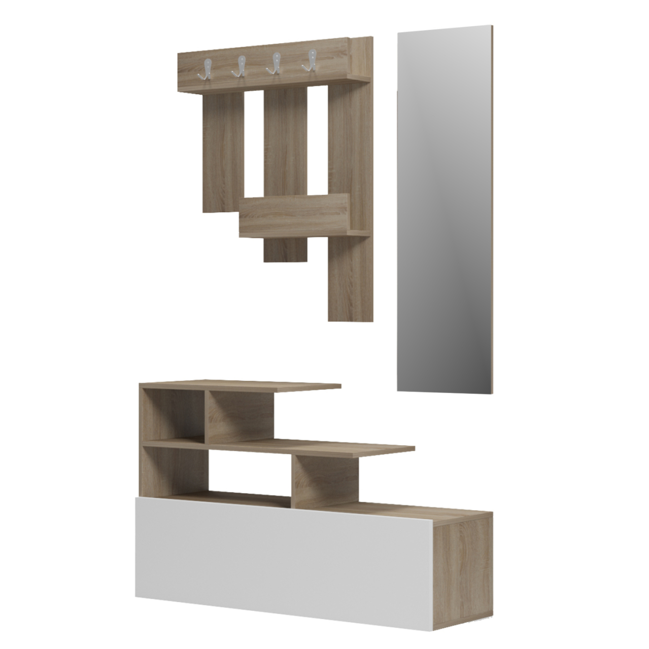 ENTRANCE FURNITURE WITH WALL MIRROR MEZZO HM18380.11 MELAMINE IN SONAMA/WHITE 100x30x61Hcm [5]