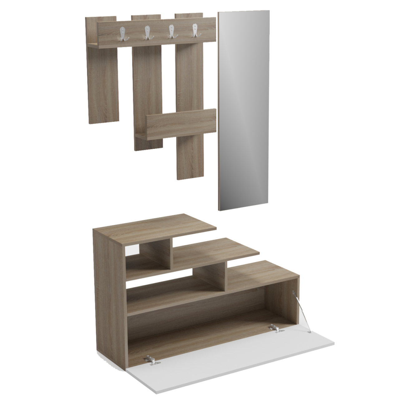 ENTRANCE FURNITURE WITH WALL MIRROR MEZZO HM18380.11 MELAMINE IN SONAMA/WHITE 100x30x61Hcm [6]