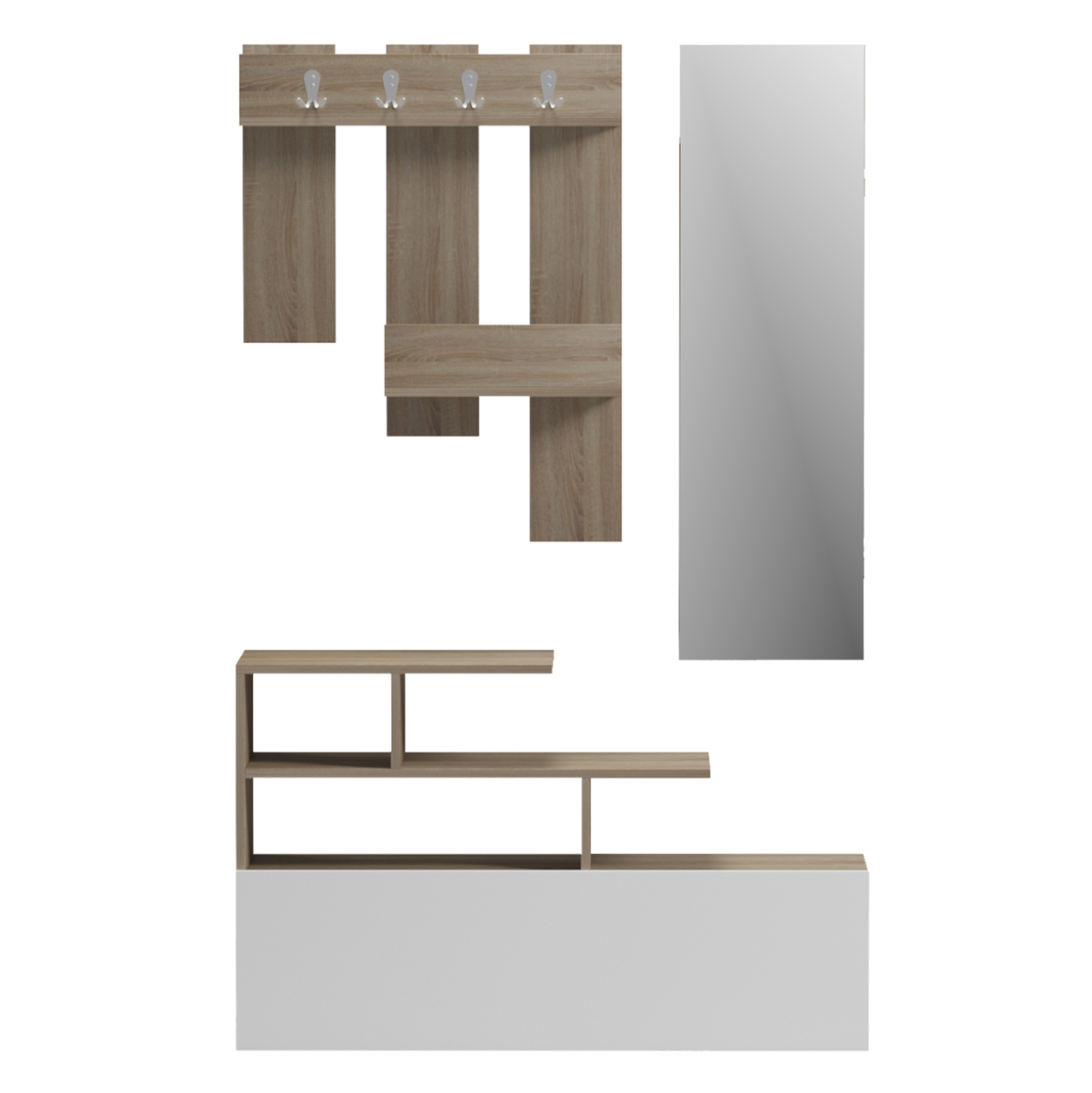 ENTRANCE FURNITURE WITH WALL MIRROR MEZZO HM18380.11 MELAMINE IN SONAMA/WHITE 100x30x61Hcm [3]