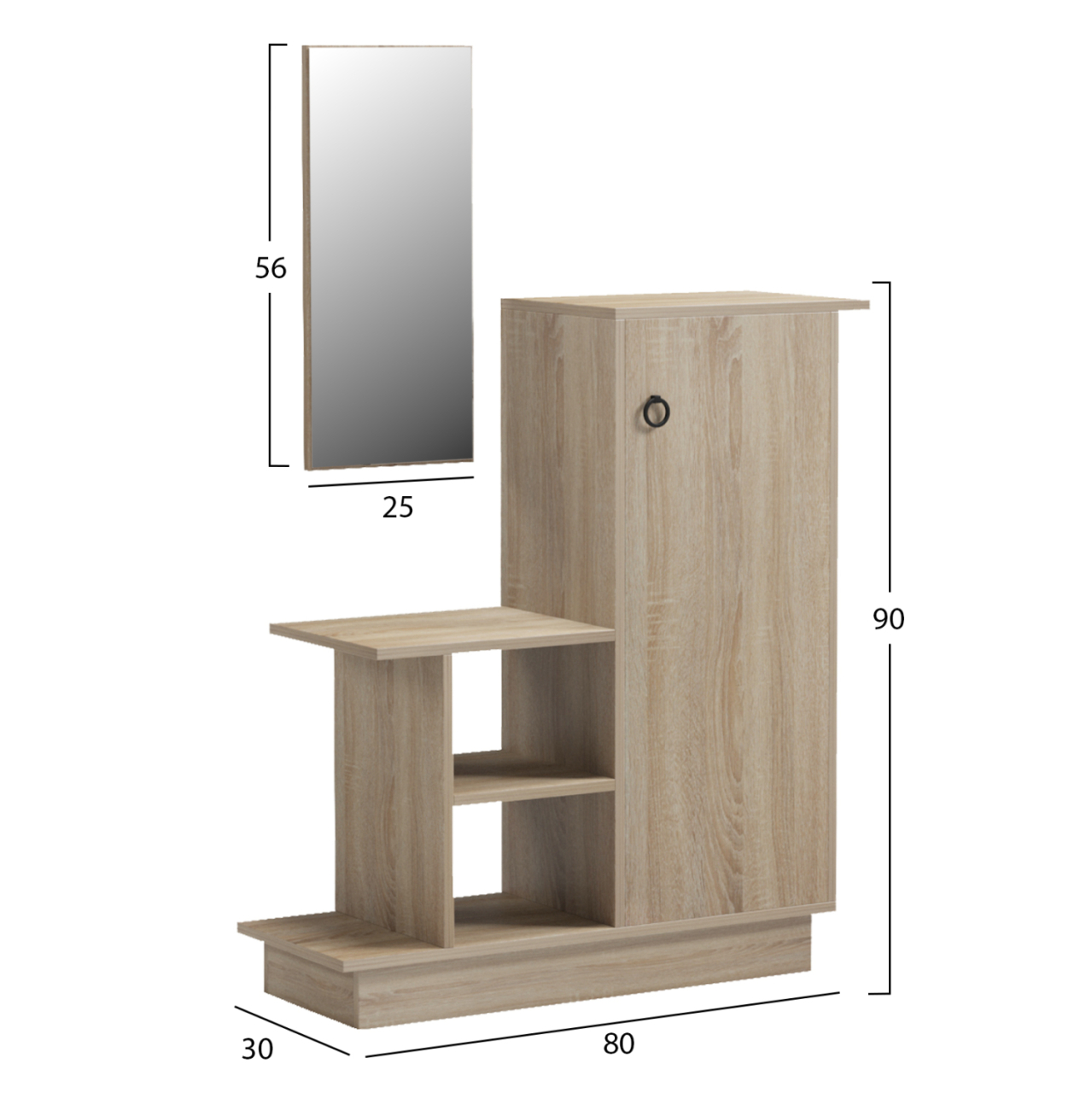 ENTRANCE FURNITURE WITH WALL MIRROR SONG HM18379.01 MELAMINE IN SONAMA 80x30x90Hcm [2]