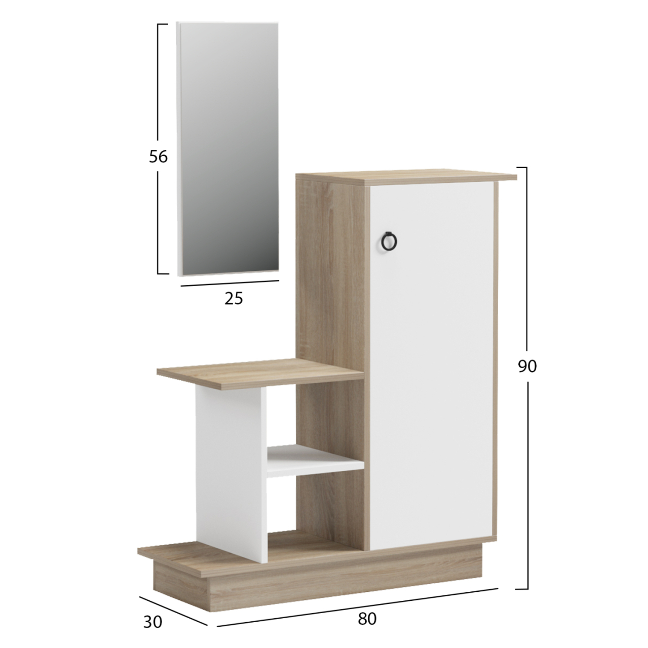 ENTRANCE FURNITURE WITH WALL MIRROR SONG HM18379.11 MELAMINE IN SONAMA/WHITE 80x30x90Hcm [2]