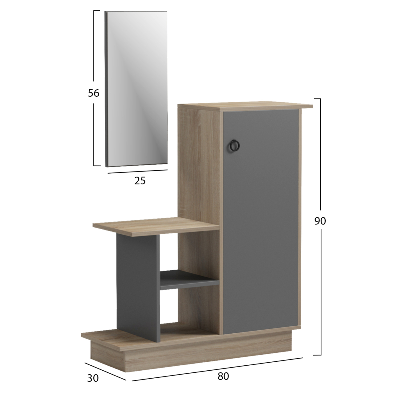 ENTRANCE FURNITURE WITH WALL MIRROR SONG HM18379.13 MELAMINE IN SONAMA/GREY 80x30x90Hcm [2]