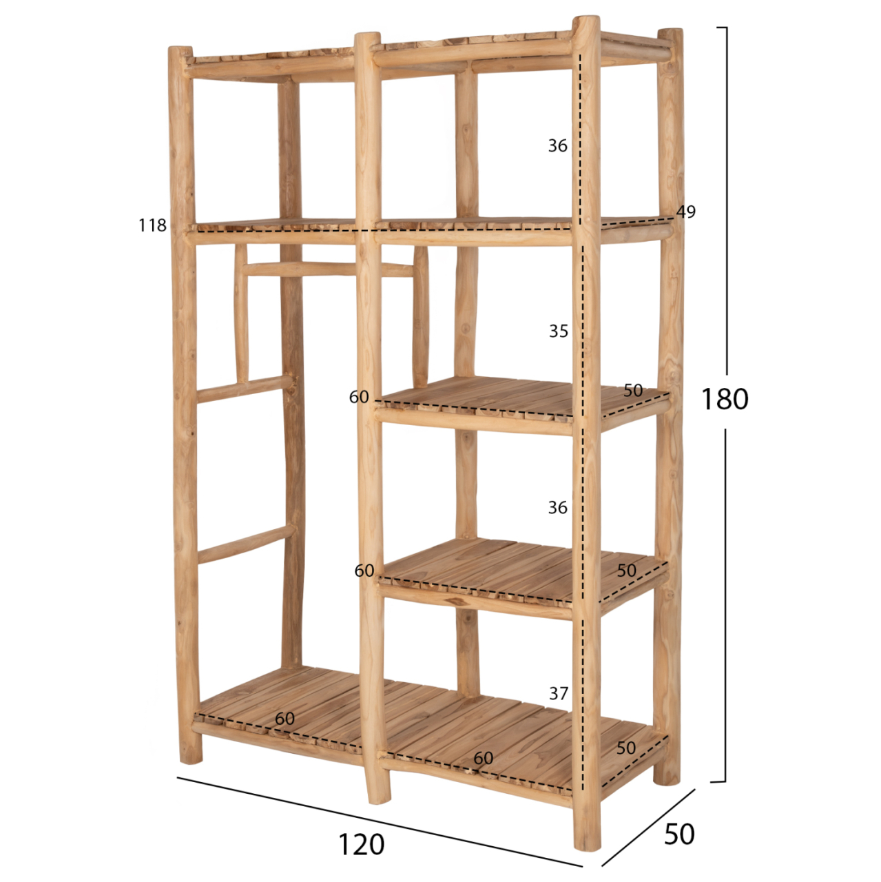 ENTRANCE RACK BALEN HM9550 TEAK WOOD IN NATURAL COLOR 120x50x180Hcm. [2]