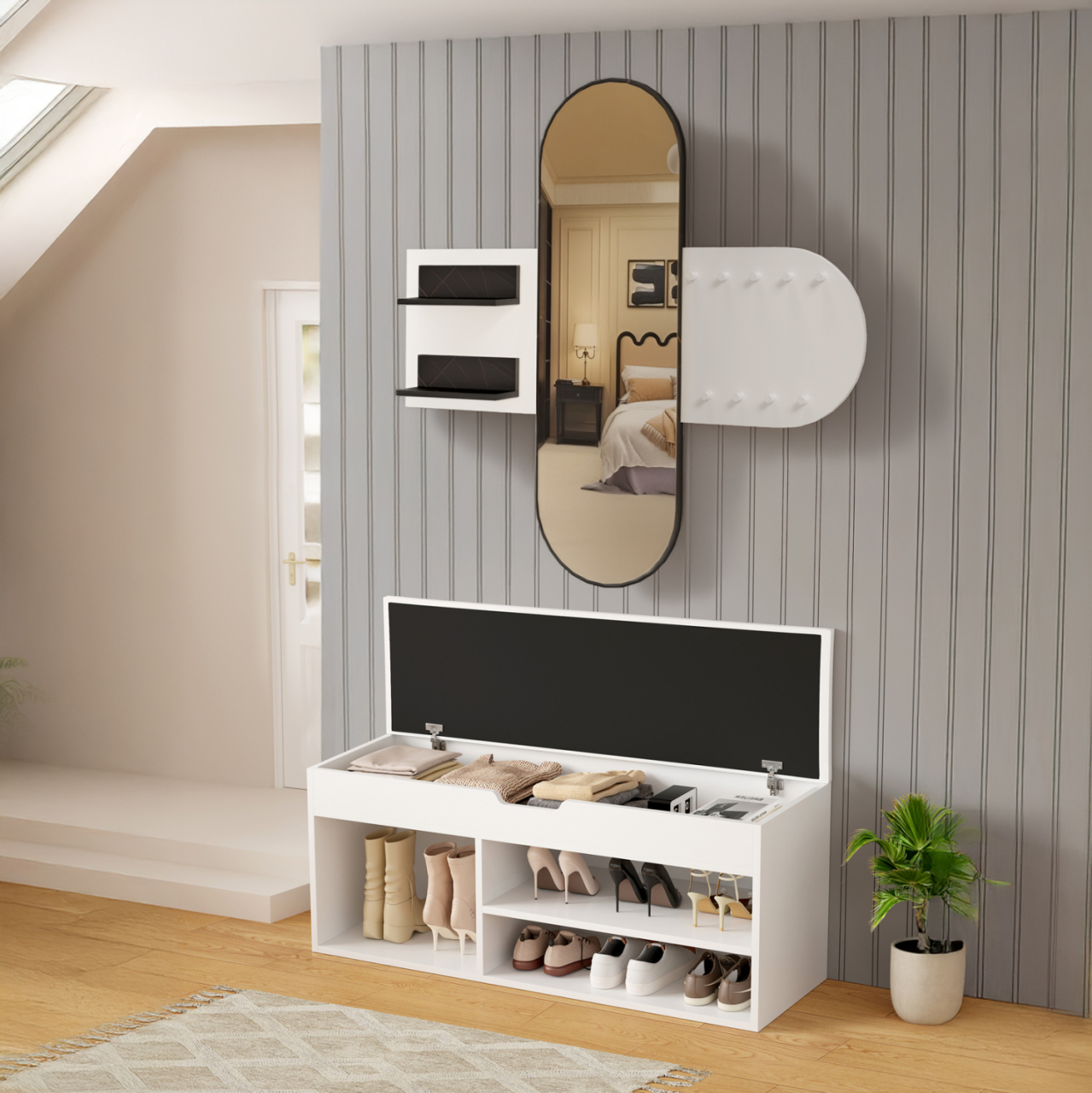 ENTRANCE SET 2PCS CHERYL HM21276.01 MELAMINE IN WHITE--BLACK MARBLE LOOK [5]