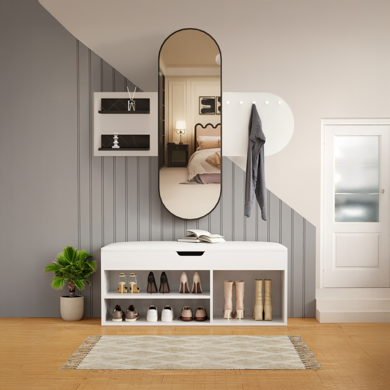 ENTRANCE SET 2PCS CHERYL HM21276.01 MELAMINE IN WHITE--BLACK MARBLE LOOK [2]