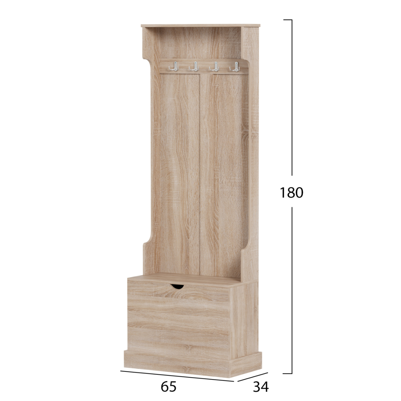 ENTRYWAY FURNITURE KAYLOR HM2474.01 WITH HOOKSandSTORAGE SPACE-MDF IN SONAMA 65x34x180Hcm. [2]