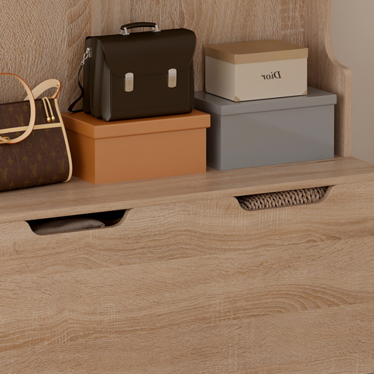 ENTRYWAY FURNITURE KAYLOR HM2475.01 WITH HOOKSandSTORAGE SPACE-MDF IN SONAMA 93x34x180Hcm. [6]