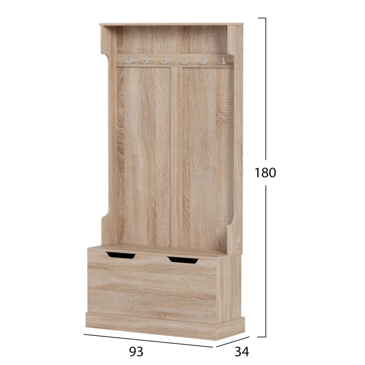 ENTRYWAY FURNITURE KAYLOR HM2475.01 WITH HOOKSandSTORAGE SPACE-MDF IN SONAMA 93x34x180Hcm. [2]