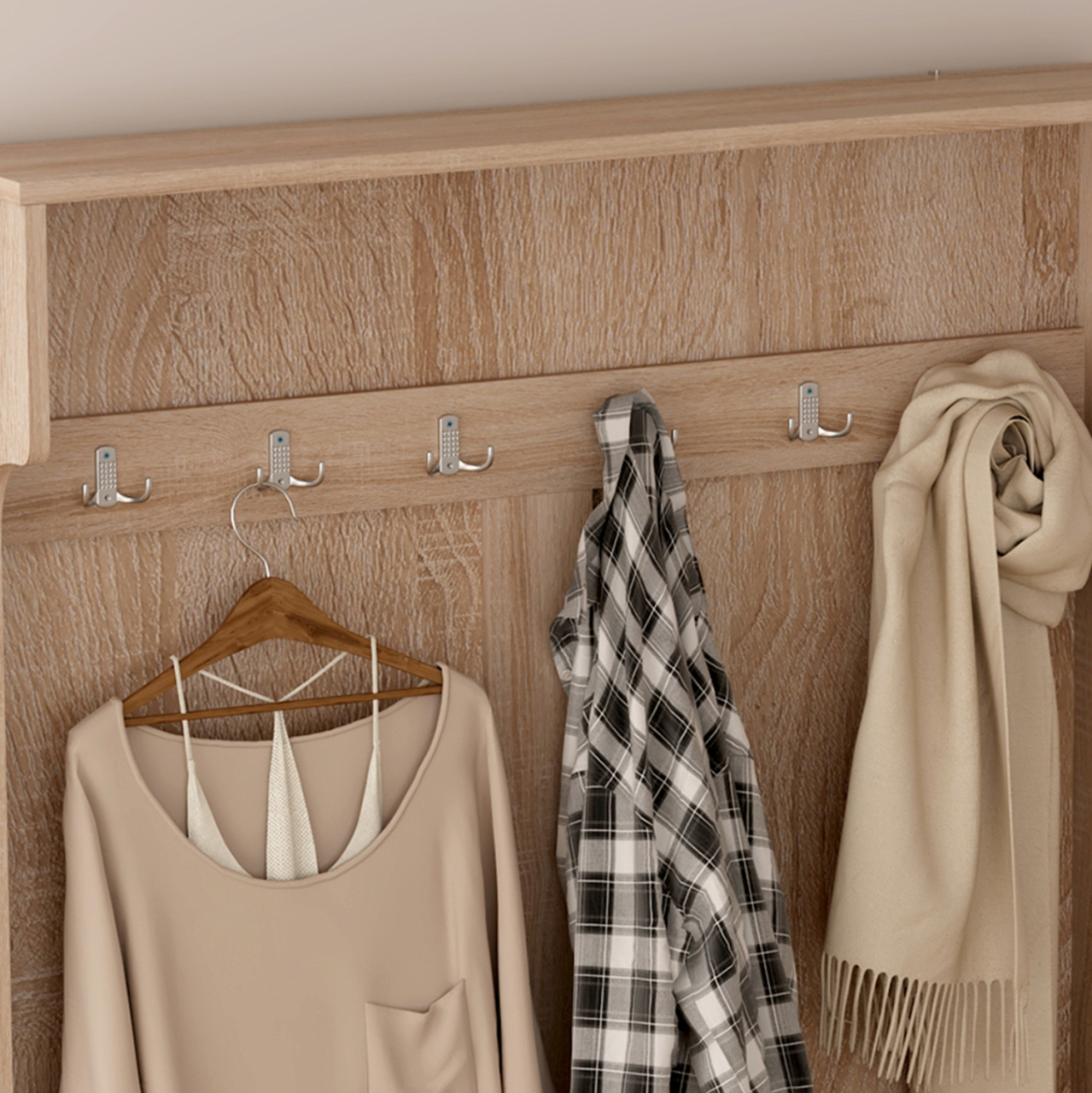ENTRYWAY FURNITURE KAYLOR HM2475.01 WITH HOOKSandSTORAGE SPACE-MDF IN SONAMA 93x34x180Hcm. [8]