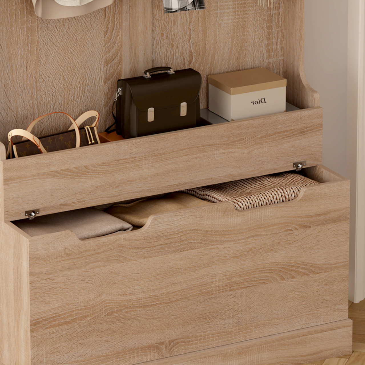 ENTRYWAY FURNITURE KAYLOR HM2475.01 WITH HOOKSandSTORAGE SPACE-MDF IN SONAMA 93x34x180Hcm. [7]