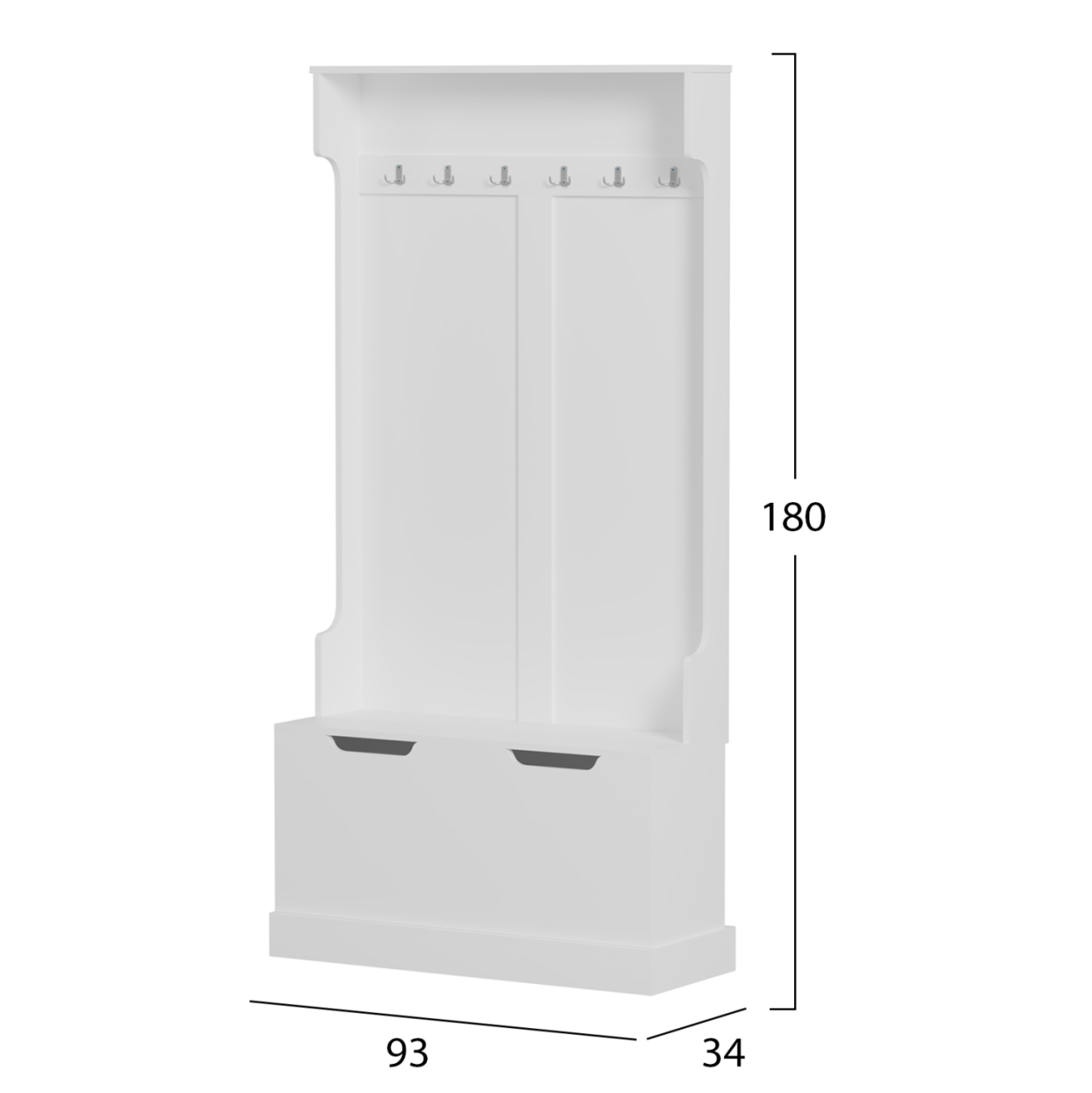 ENTRYWAY FURNITURE KAYLOR HM2475.03 WITH HOOKSandSTORAGE SPACE-MDF IN WHITE 93x34x180Hcm. [2]
