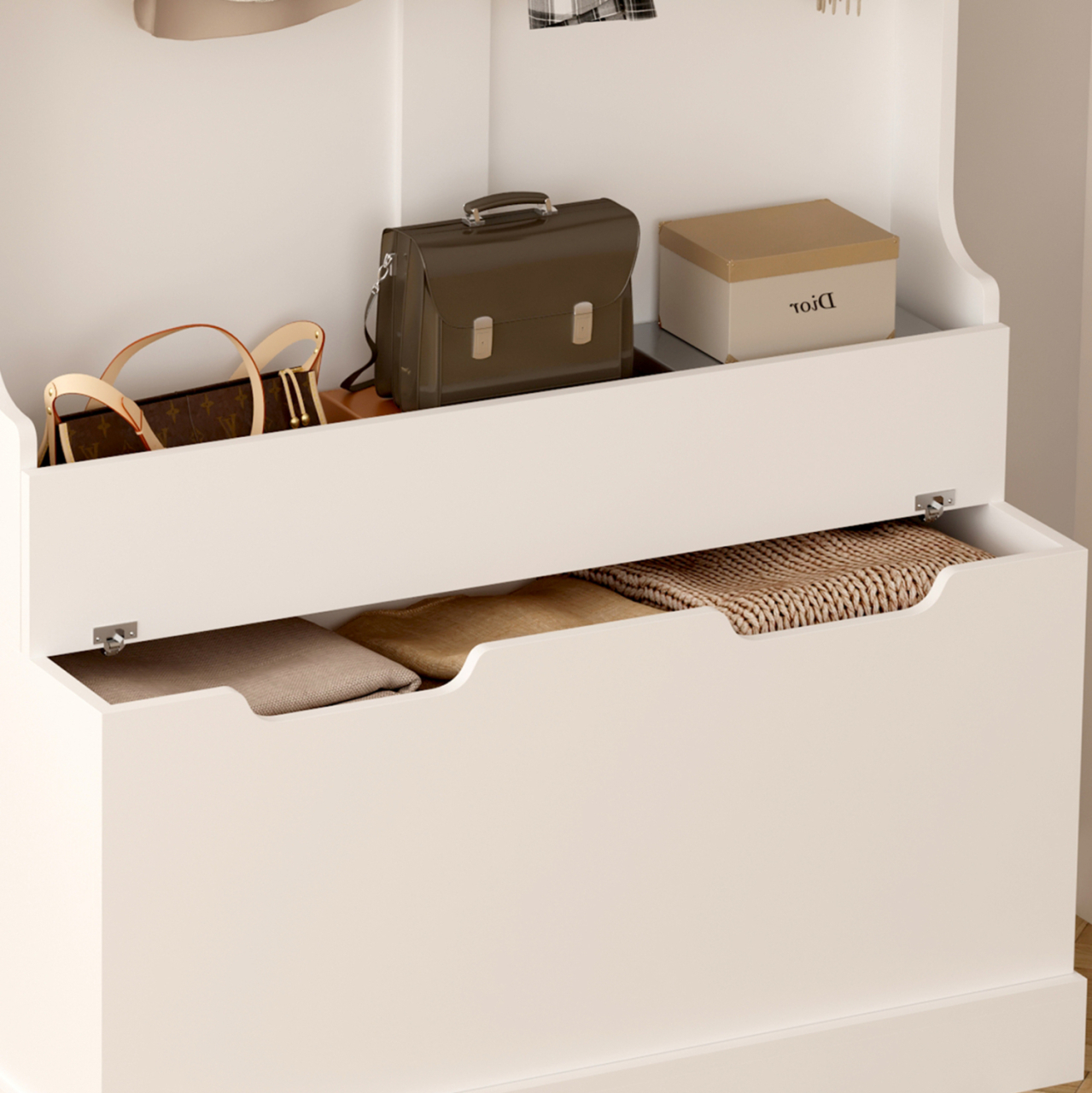 ENTRYWAY FURNITURE KAYLOR HM2475.03 WITH HOOKSandSTORAGE SPACE-MDF IN WHITE 93x34x180Hcm. [7]