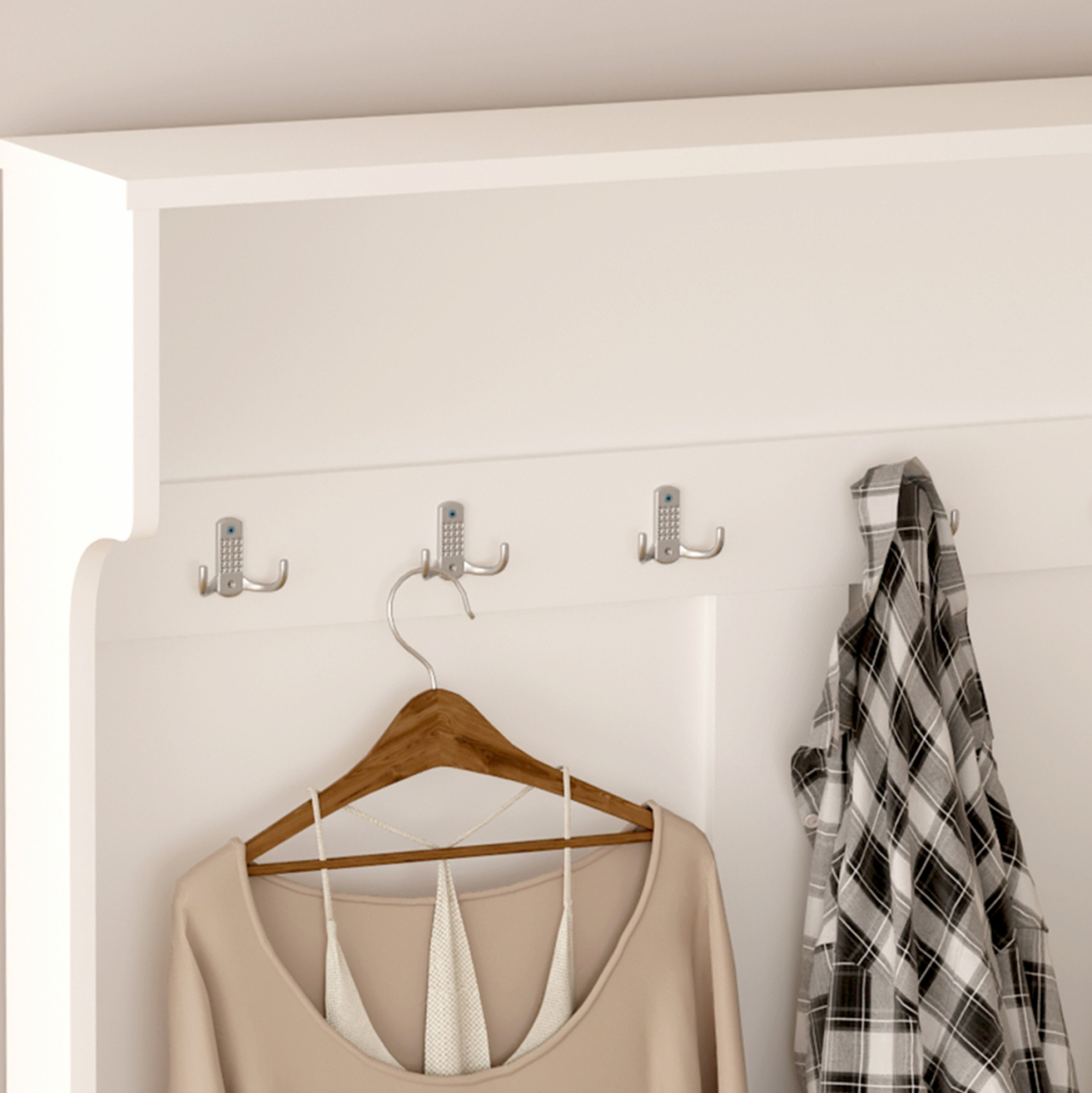 ENTRYWAY FURNITURE KAYLOR HM2475.03 WITH HOOKSandSTORAGE SPACE-MDF IN WHITE 93x34x180Hcm. [8]