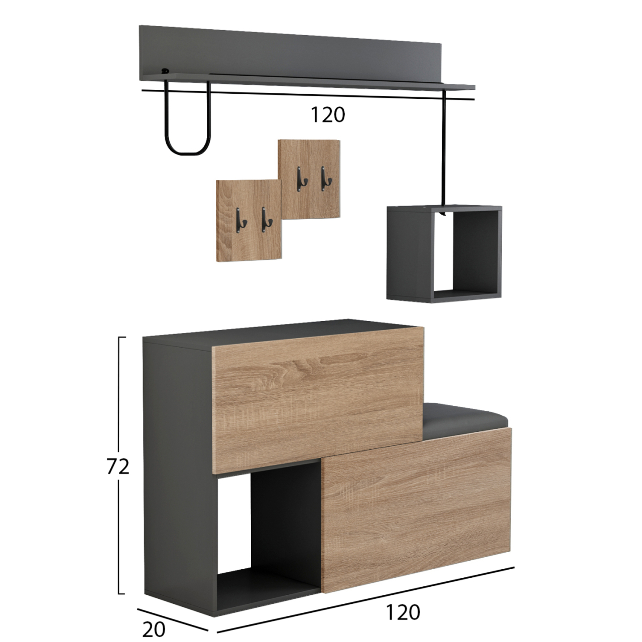 ENTRYWAY FURNITURE SET CERB HM8957.11 MELAMINE IN SONAMA-GREY 120x20x72Hcm. [2]