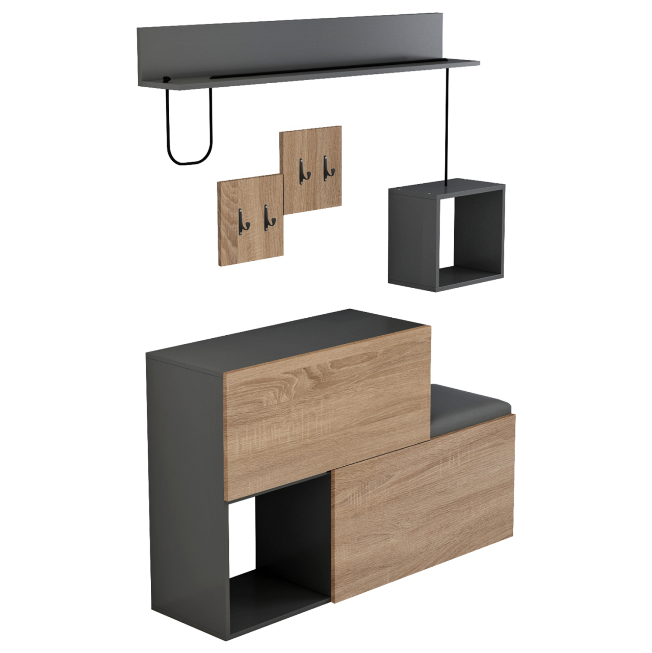 ENTRYWAY FURNITURE SET CERB HM8957.11 MELAMINE IN SONAMA-GREY 120x20x72Hcm. [5]