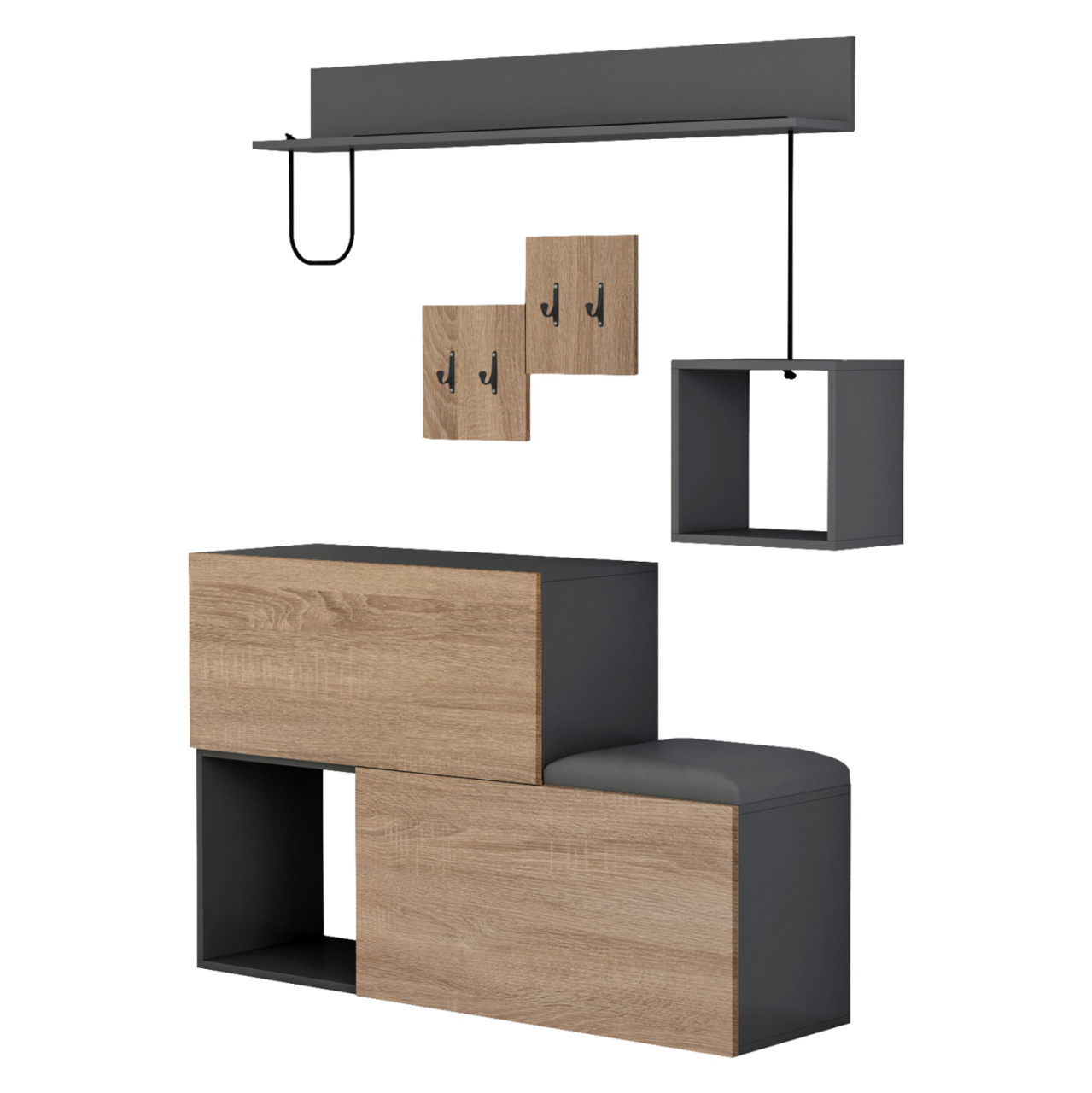 ENTRYWAY FURNITURE SET CERB HM8957.11 MELAMINE IN SONAMA-GREY 120x20x72Hcm. [4]