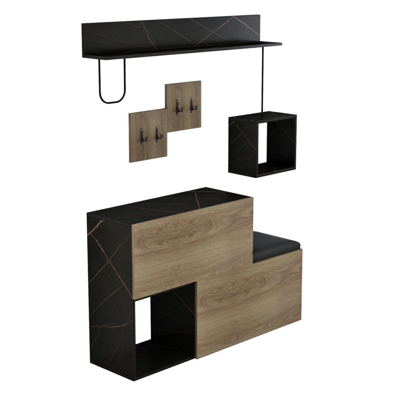 ENTRYWAY FURNITURE SET CERB HM8957.12 MELAMINE IN NATURAL-BLACK MARBLE 120x20x72Hcm. [5]