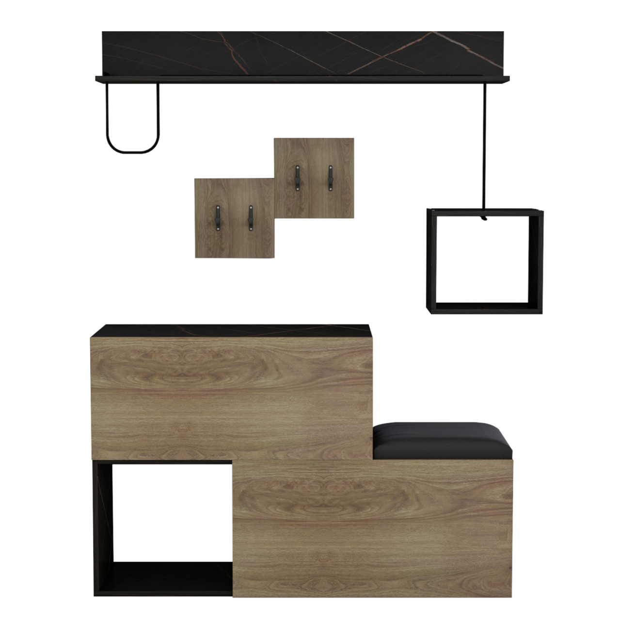 ENTRYWAY FURNITURE SET CERB HM8957.12 MELAMINE IN NATURAL-BLACK MARBLE 120x20x72Hcm. [3]