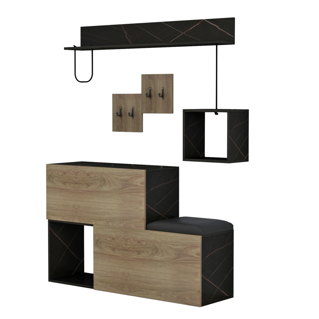 ENTRYWAY FURNITURE SET CERB HM8957.12 MELAMINE IN NATURAL-BLACK MARBLE 120x20x72Hcm. [4]