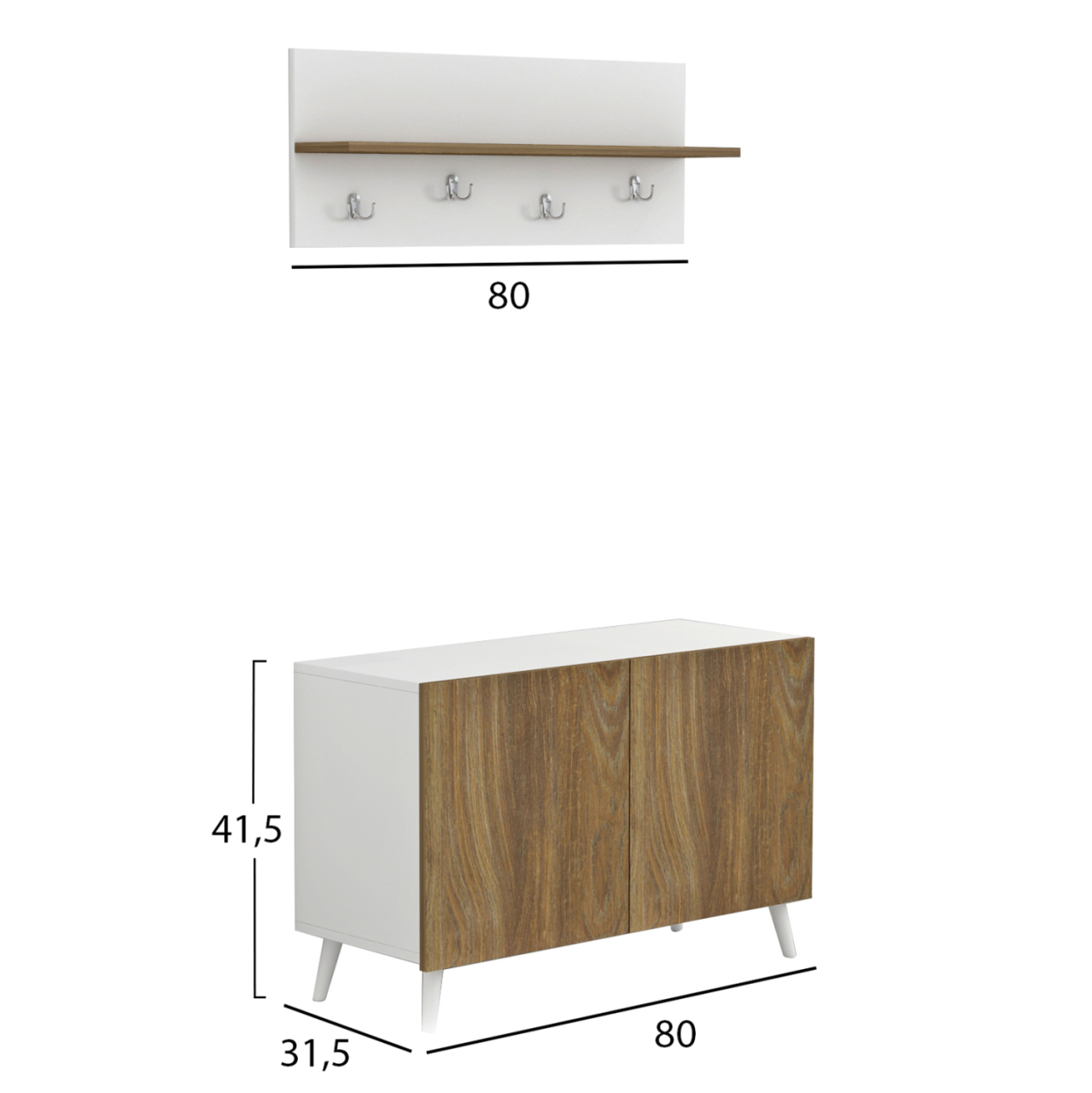 ENTRYWAY FURNITURE SET DELPHINE HM8876.11 MELAMINE IN WHITE-NATURAL WOOD 80x31,3x41,5Hcm. [2]