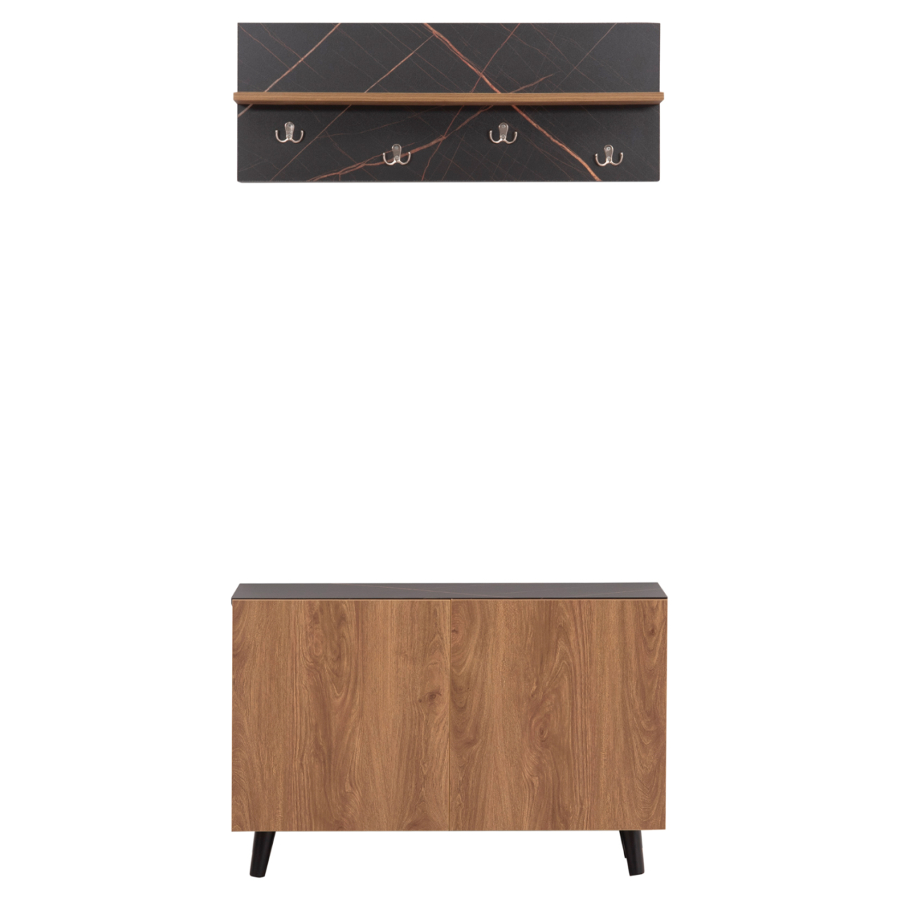 ENTRYWAY FURNITURE SET DELPHINE HM8876.12 MELAMINE IN BLACK MARBLE-NATURAL WOOD 80x31.5x52Hcm. [3]