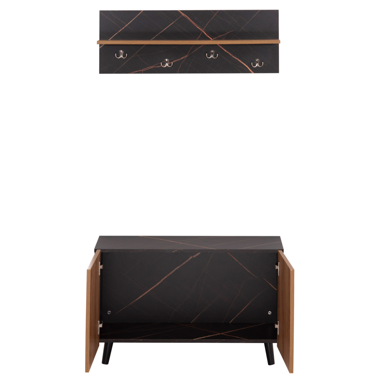 ENTRYWAY FURNITURE SET DELPHINE HM8876.12 MELAMINE IN BLACK MARBLE-NATURAL WOOD 80x31.5x52Hcm. [4]