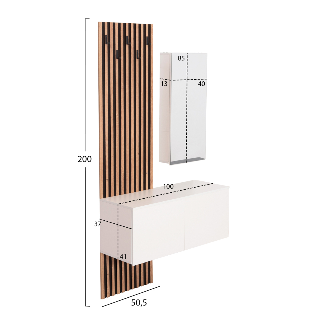 ENTRYWAY FURNITURE SET WITH MIRROR MYLES HM18080.01 MELAMINE IN SONAMA-WHITE 100x37x200Hcm. [2]