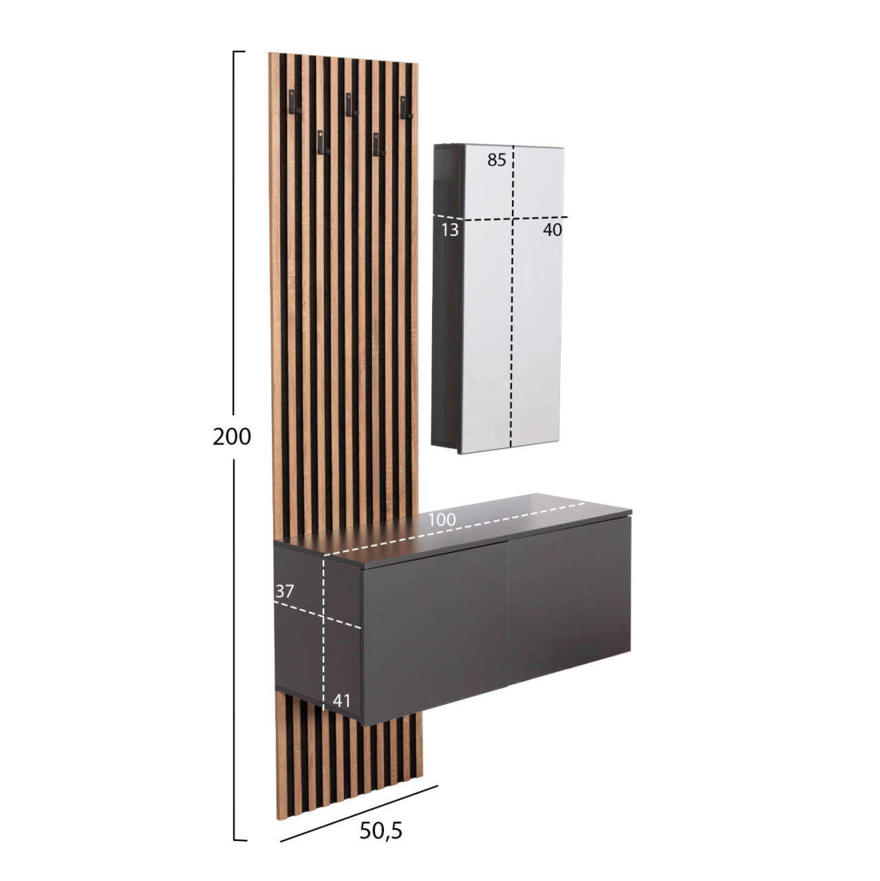 ENTRYWAY FURNITURE SET WITH MIRROR MYLES HM18080.02 MELAMINE IN SONAMA-GREY 100x37x200Hcm. [2]