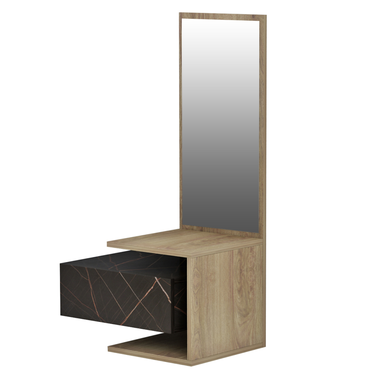 ENTRYWAY FURNITURE (WALL) WITH MIRROR MEARA HM8984.13 MELAMINE IN NATURAL-BLACK MARBLE 49,1x31,3x90Hcm. [4]