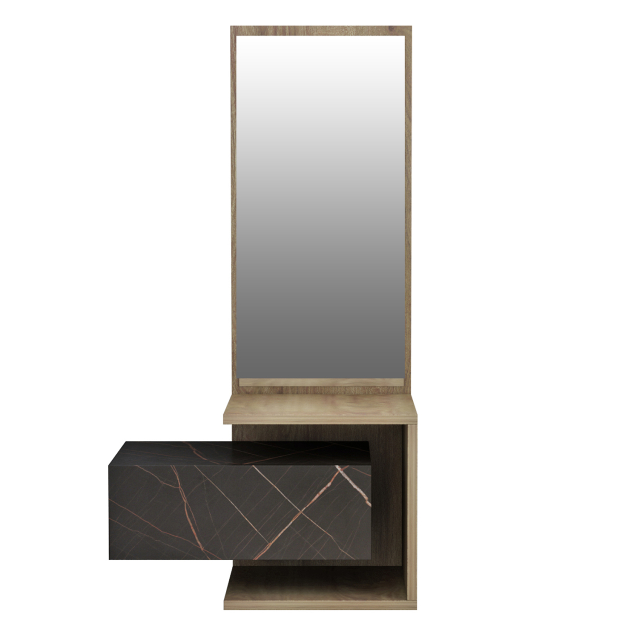 ENTRYWAY FURNITURE (WALL) WITH MIRROR MEARA HM8984.13 MELAMINE IN NATURAL-BLACK MARBLE 49,1x31,3x90Hcm. [3]