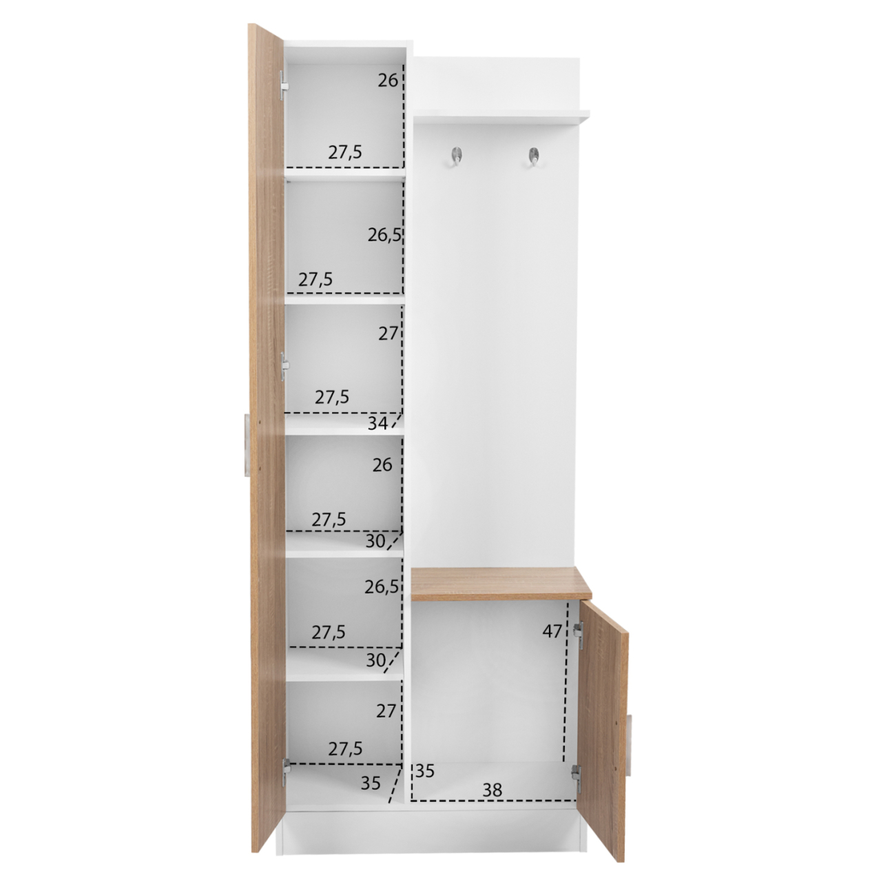 Entryway Furniture with mirror Janice HM2264 Sonama White 70,3x37,1x181,8 cm. [3]