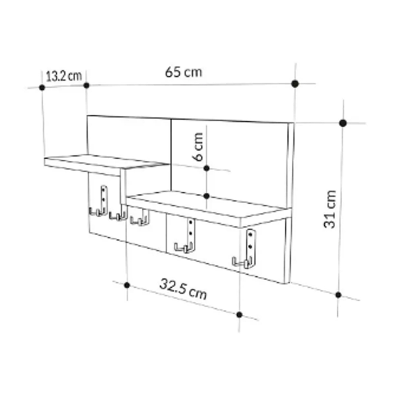 ENTRYWAY HANGER WITH SHELF NYDA HM18079.02 MELAMINE IN WALNUT-BLACK 65x13.2x31Hcm. [2]