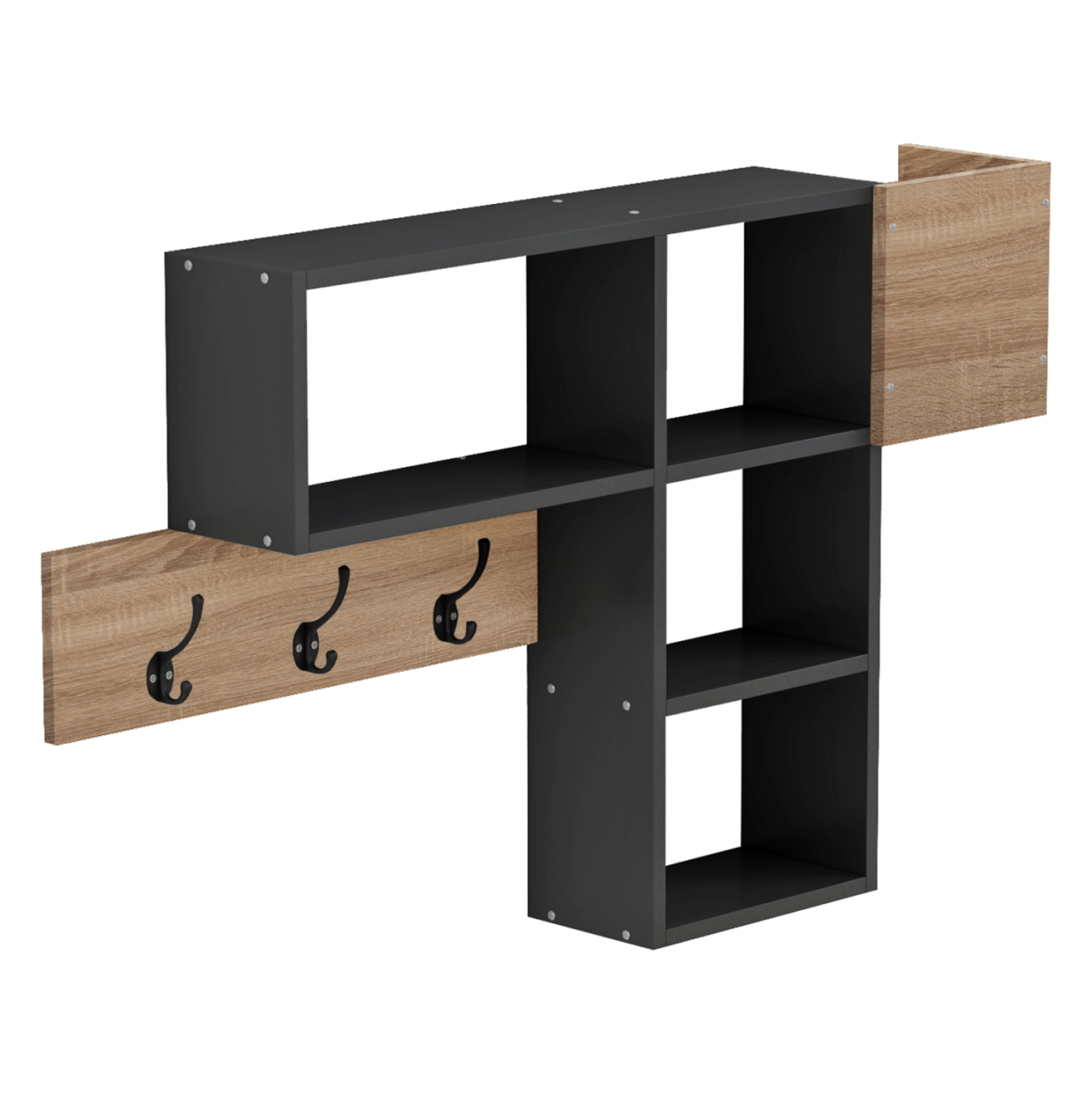 ENTRYWAY HANGER WITH SHELVES HARLAN HM8973.11 MELAMINE IN SONAMA-GREY 99,5x15x61Hcm. [5]