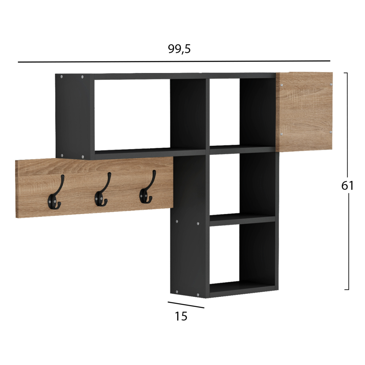 ENTRYWAY HANGER WITH SHELVES HARLAN HM8973.11 MELAMINE IN SONAMA-GREY 99,5x15x61Hcm. [2]