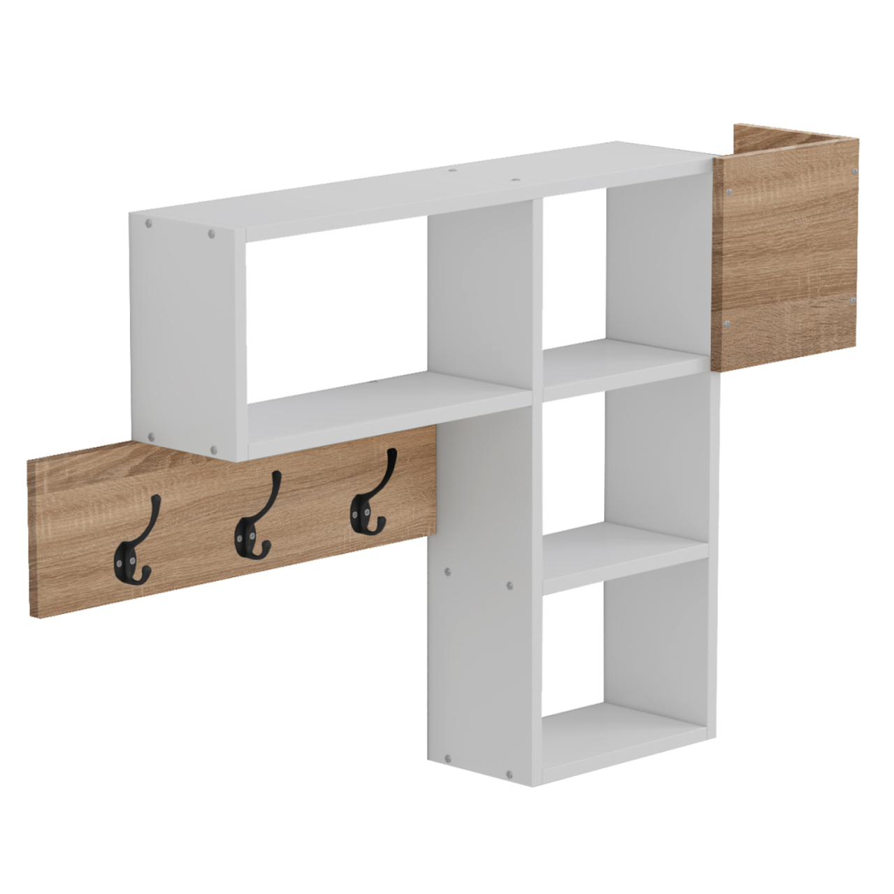 ENTRYWAY HANGER WITH SHELVES HARLAN HM8973.12 MELAMINE IN SONAMA-WHITE 99,5x15x61Hcm. [5]