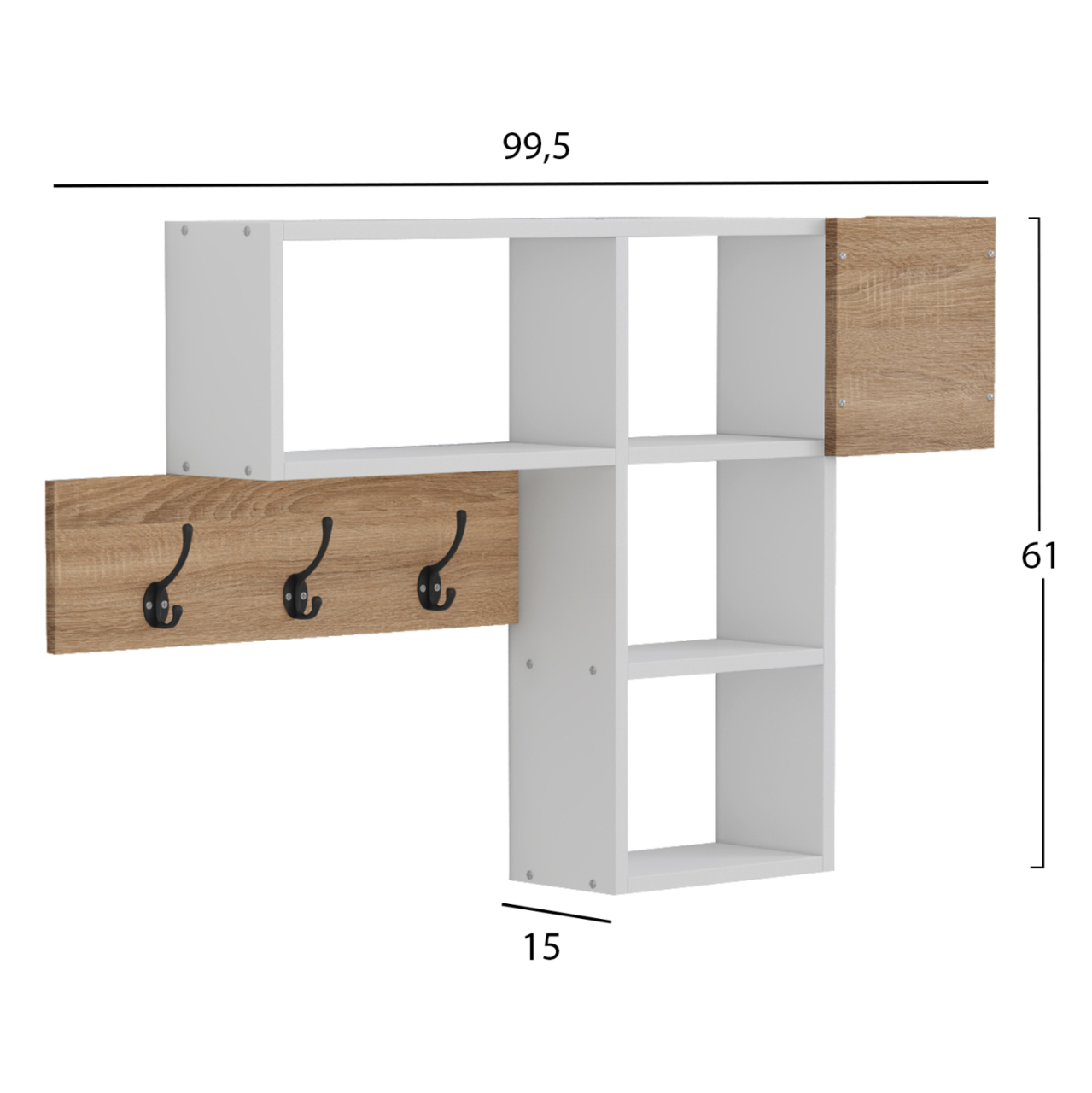 ENTRYWAY HANGER WITH SHELVES HARLAN HM8973.12 MELAMINE IN SONAMA-WHITE 99,5x15x61Hcm. [2]