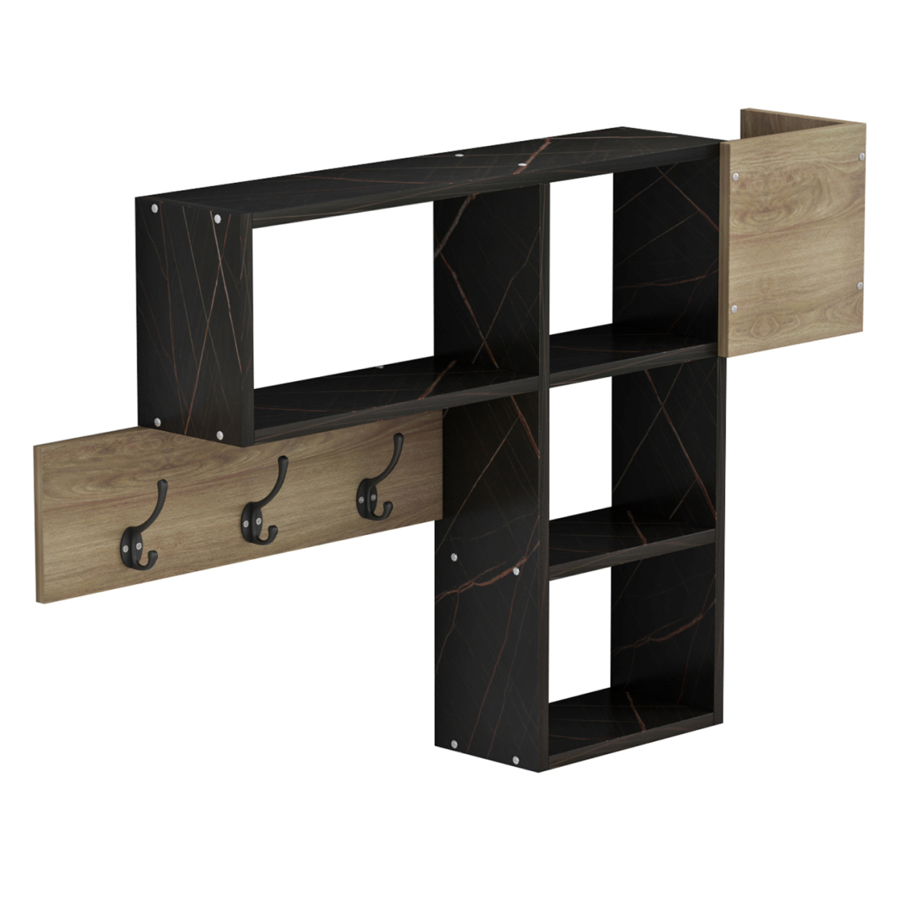 ENTRYWAY HANGER WITH SHELVES HARLAN HM8973.13 MELAMINE IN NATURAL-BLACK MARBLE 99,5x15x61Hcm. [5]