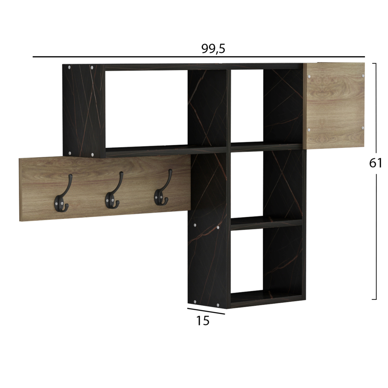 ENTRYWAY HANGER WITH SHELVES HARLAN HM8973.13 MELAMINE IN NATURAL-BLACK MARBLE 99,5x15x61Hcm. [2]