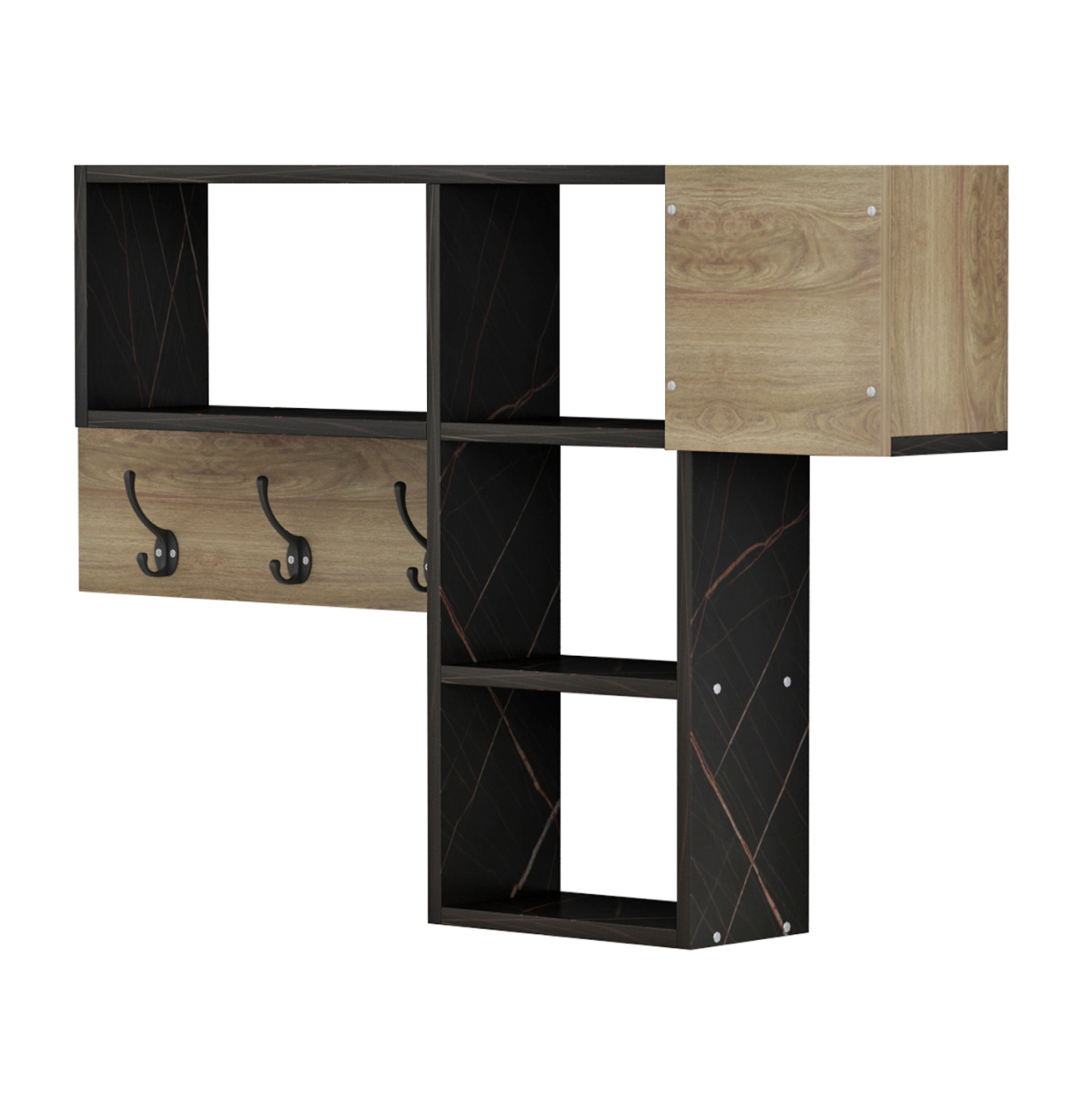 ENTRYWAY HANGER WITH SHELVES HARLAN HM8973.13 MELAMINE IN NATURAL-BLACK MARBLE 99,5x15x61Hcm. [4]