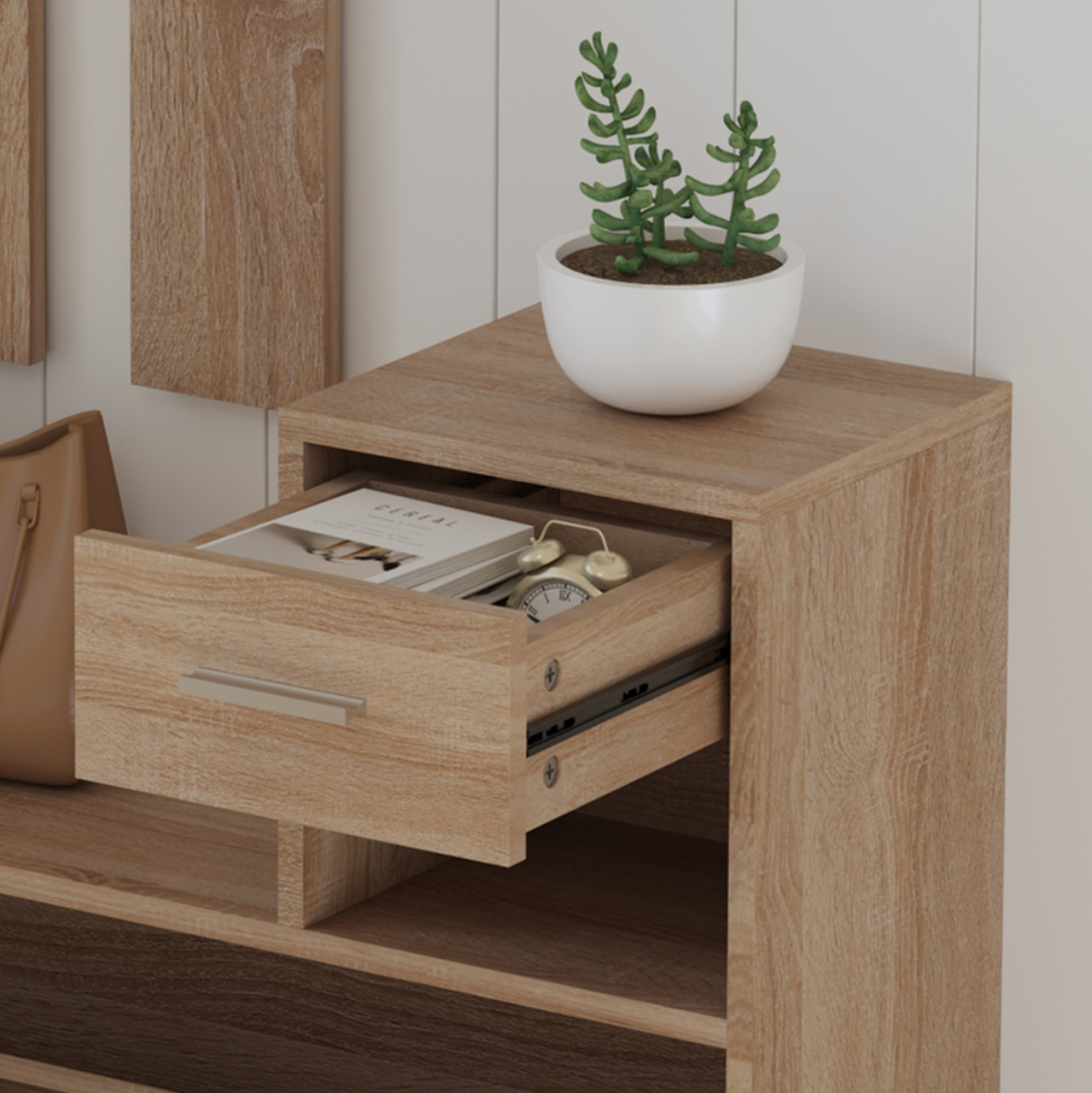 ENTRYWAY SET WITH MIRROR GORN HM2473.01 MELAMINE IN SONAMA 90x24x190Hcm. [8]