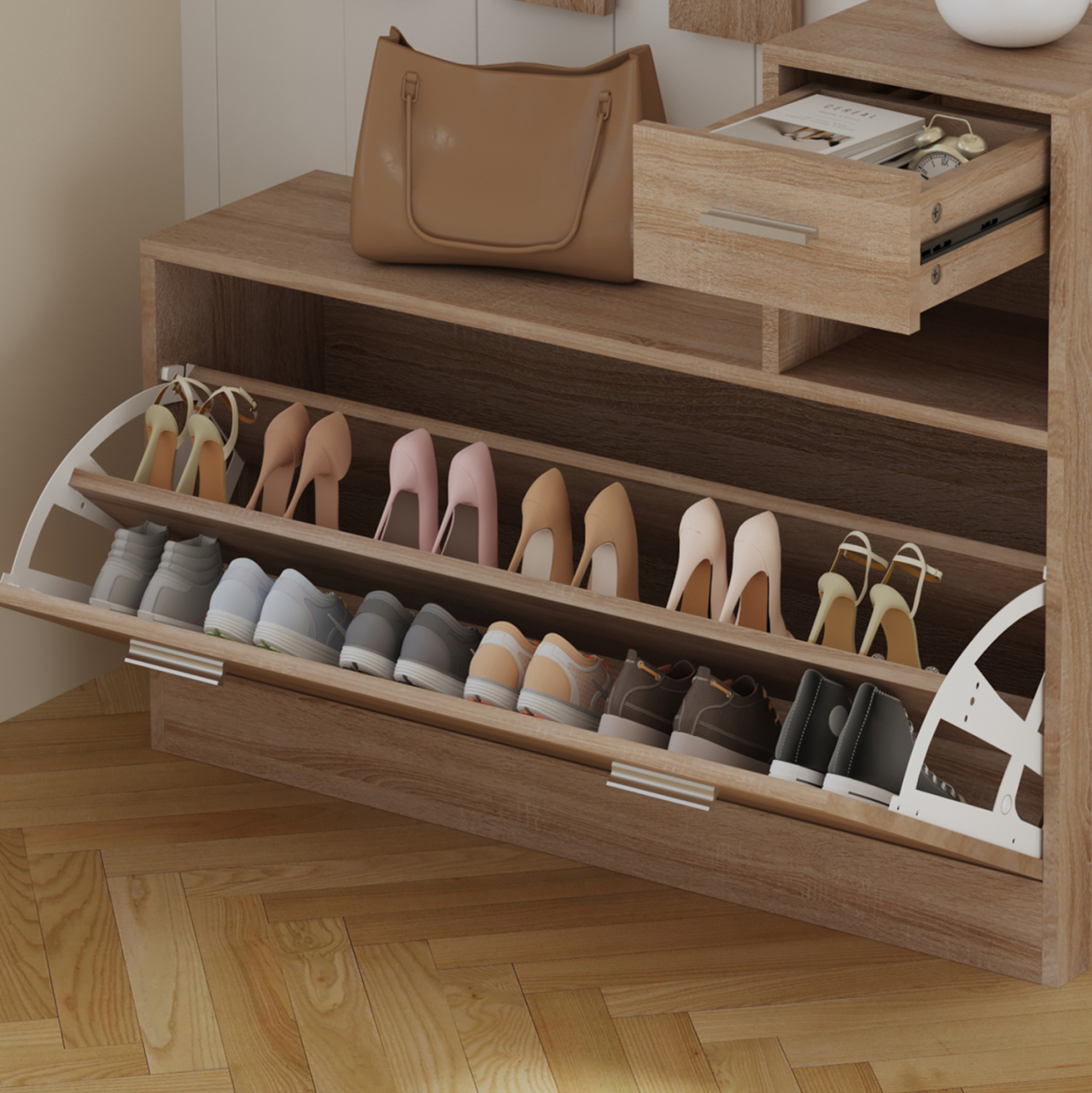 ENTRYWAY SET WITH MIRROR GORN HM2473.01 MELAMINE IN SONAMA 90x24x190Hcm. [6]