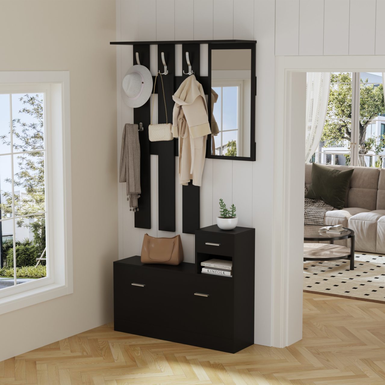 ENTRYWAY SET WITH MIRROR GORN HM2473.02 MELAMINE IN WENGE 90x24x190Hcm. [3]